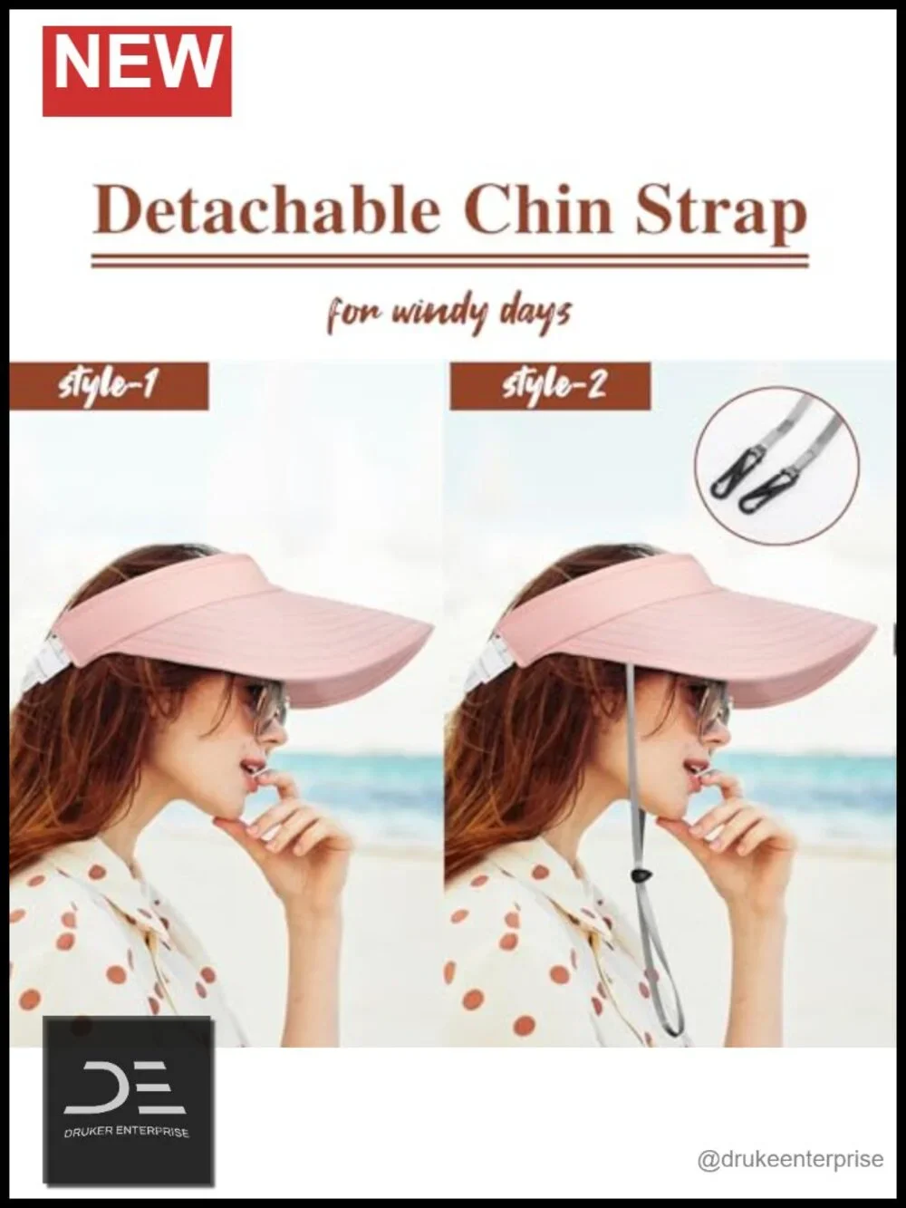UPF50+ Wide Brim Sun Visor Hat - Lightweight Foldable Ponytail Sports Cap